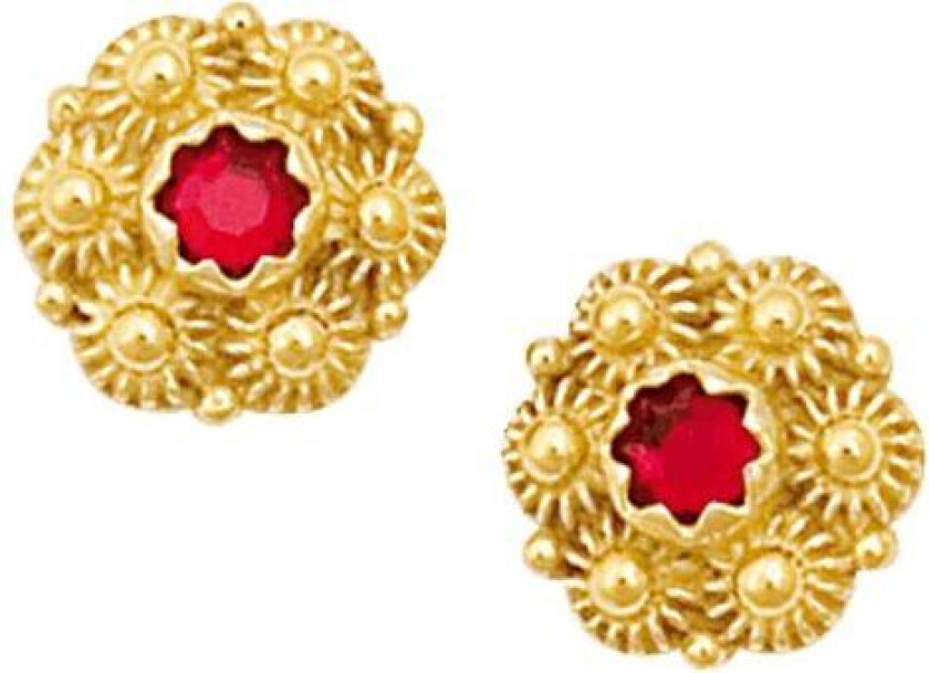 Øredobber Fana i 830 forgylt sølv med rød sten