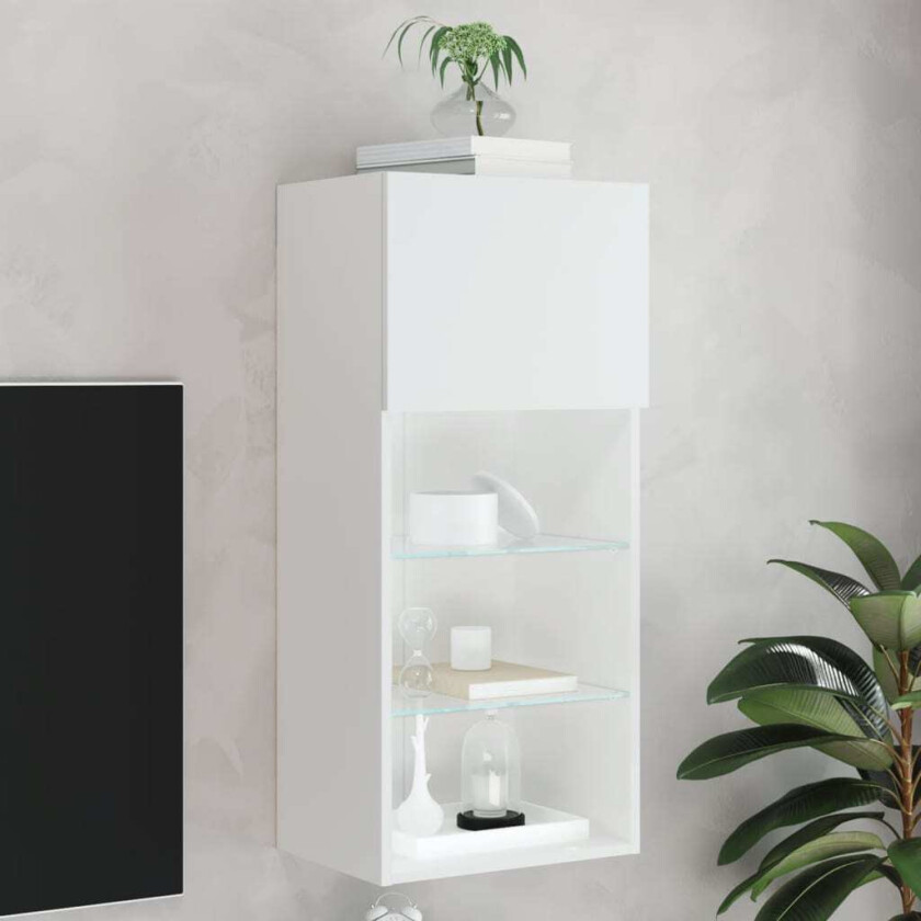 TV-benk med LED-lys hvit 40,5x30x90 cm