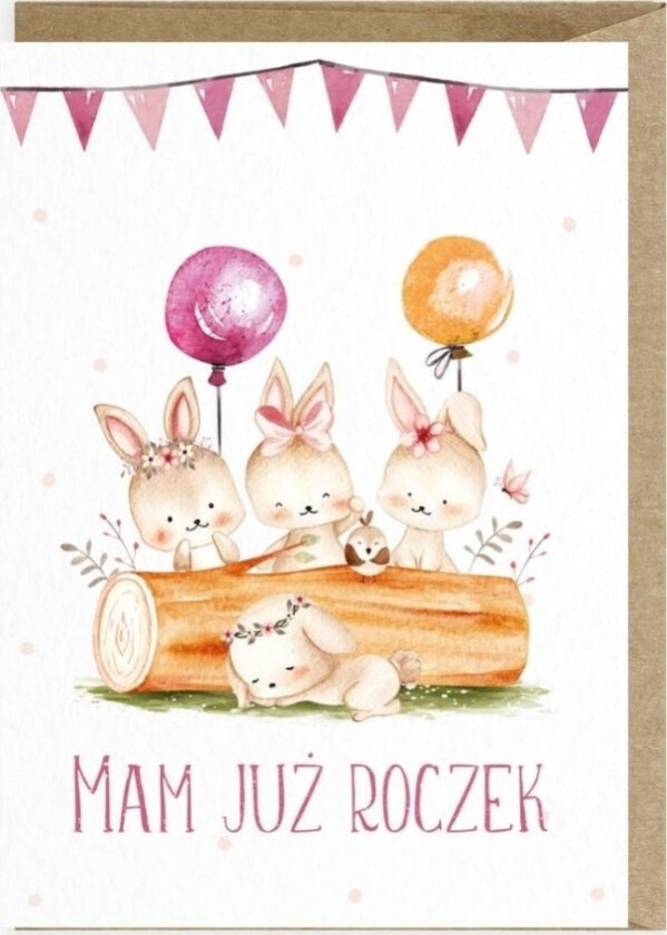 Bursdagskort Ettårs Kaniner K114