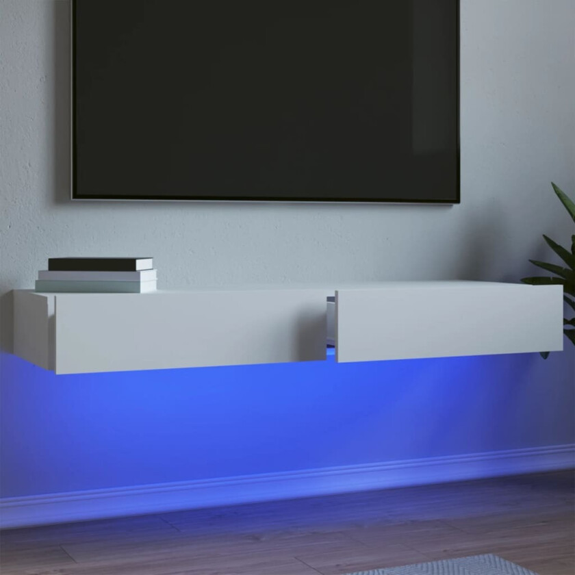 TV-benker med LED-lys 2 stk hvit 60x35x15,5 cm