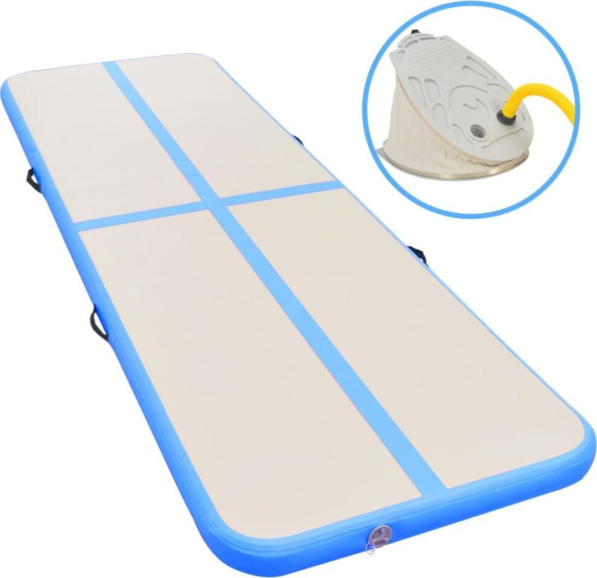 Oppblåsbar gymnastikkmatte med pumpe 500x100x10 cm PVC blå