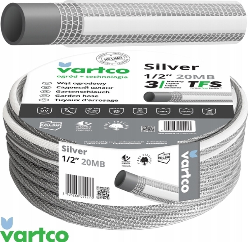 Vartco Garden Hose 3/4" 50M 3-Ply Vartco Silver Tfs 1009340050