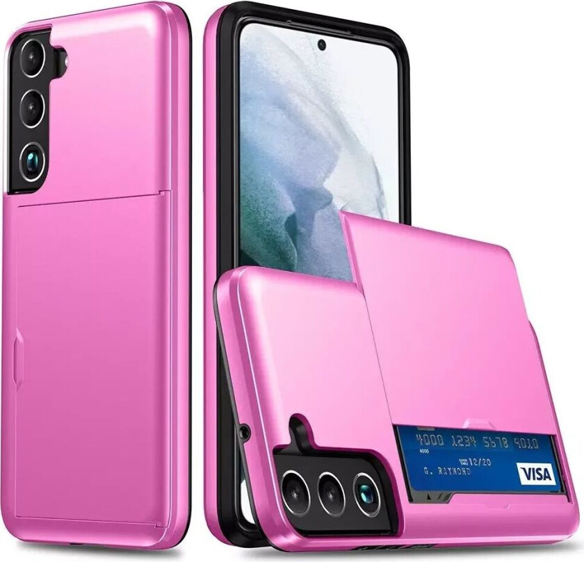 Samsung Galaxy S22 Hybrid Plast Bak Håndverker Deksel med kortholder - Rosa