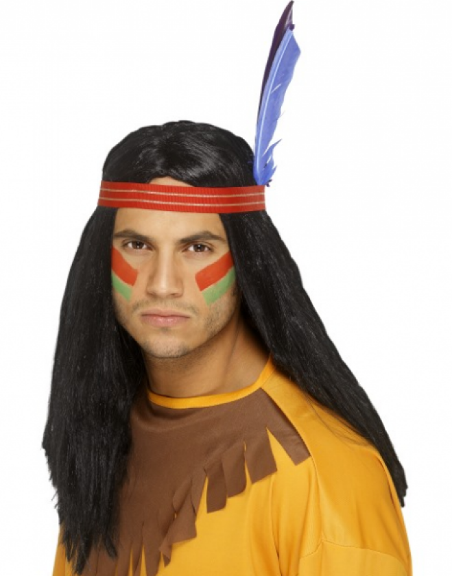 Indianer parykk rett - sort