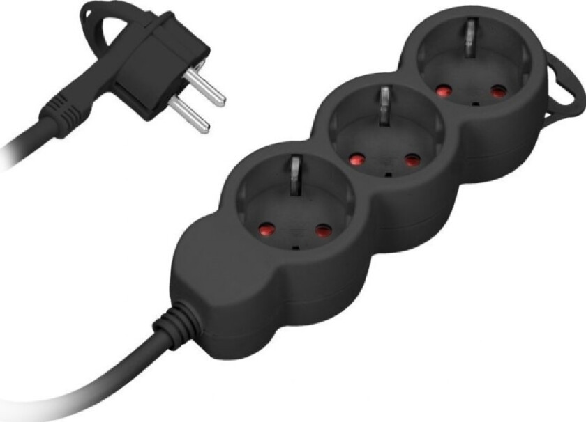 Orno 3-Veis Skjøteledning 2P+Z (Schuko), 3M H05vv-F 3X1,0Mm? , Imax=10A, Flat Plugg, Sort