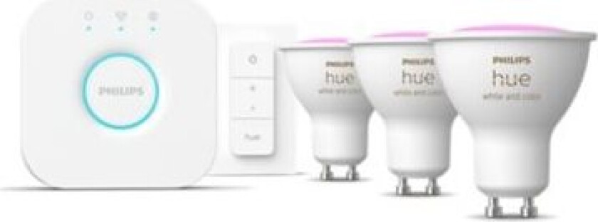 Hue White And Color Ambiance Starter Kit - Trådløst Lyssett - Led-Pære For Søkelys X 3 - Gu10 - 4.2 W - Klasse E - Flerfarge / Varm Til Kjøli