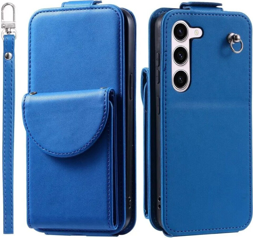 Samsung Galaxy S23 Vertikalt Kunst Skinn Flip Deksel med Lommebok / Ståfunksjon / Stropp - Blå