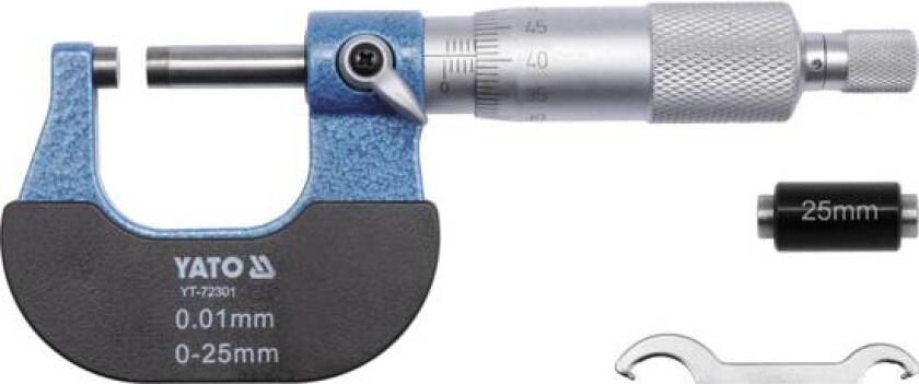 Yato Yt-72301, 5 Cm, Analog Utvendig Mikrometer, Sort, Blå, Rustfritt Stål, Aluminium, Polyvinylklorid (Pvc), Rustfritt Stål, Mm Fiber, 0,01 Mm