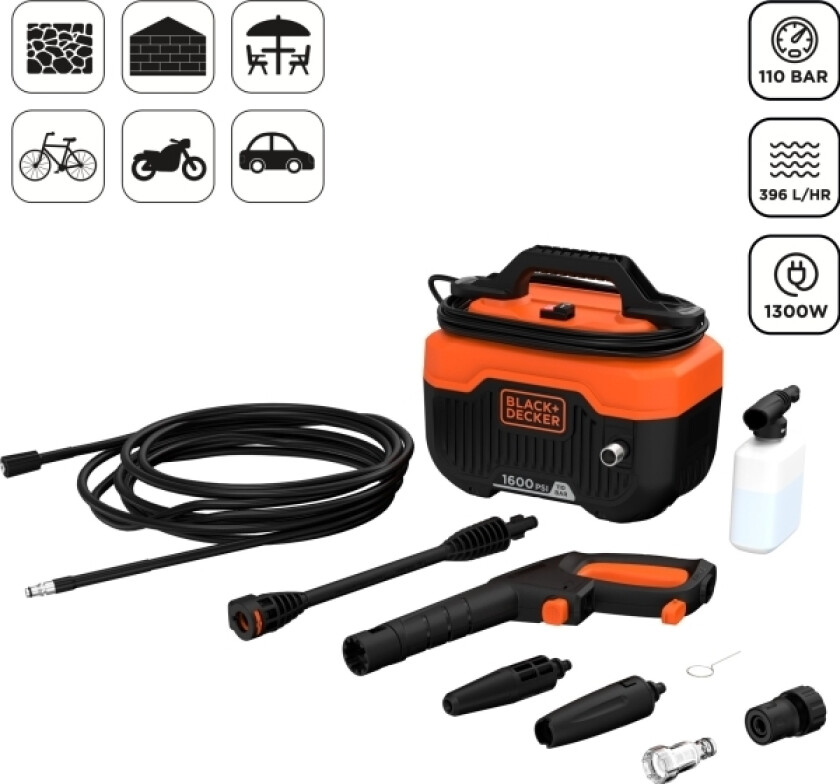 Black+Decker Bd Myjka Høytrykkspyler 1300W Bepw1300h 110Bar