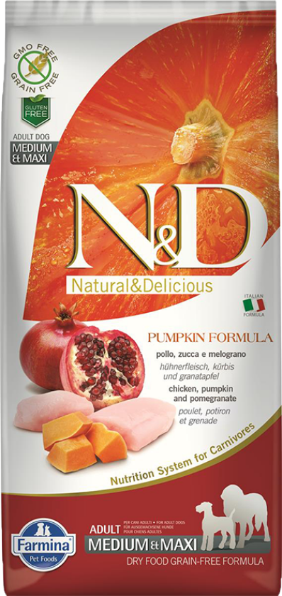 N&D Pumpkin Chicken & Pomegranate Adult Medium/Maxi Tørrfôr til hund 2,5 kg