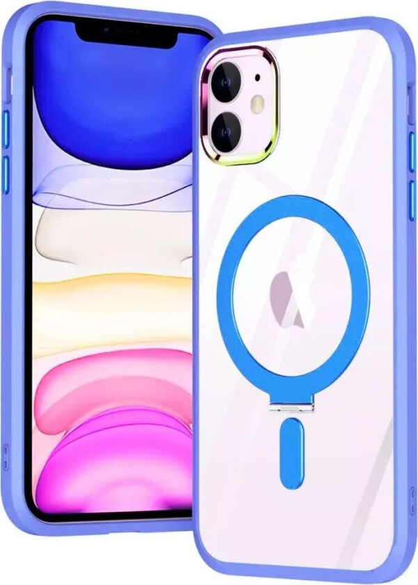 iPhone 11 Fleksibelt Plast Deksel med Magnetisk Stativ Ring - MagSafe-Kompatibel - Gjennomsiktig / Navy Blå