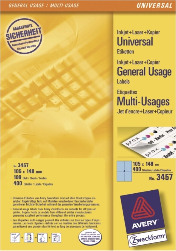 - Blå - A6 (105 X 148 Mm) 400 Etikett(Er) (100 Ark X 4) Filmappeetiketter