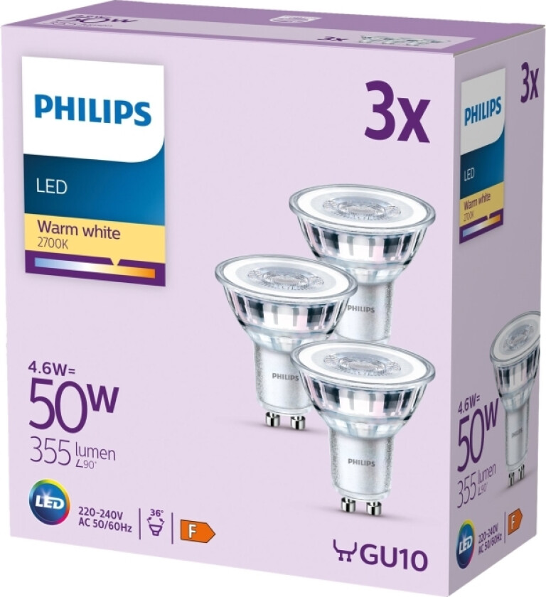 LED-lyspære Classic 4.6W/827 (50W) 36° 3-pack GU10