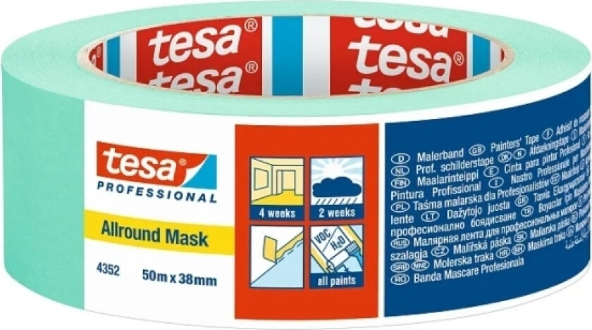 Tesa Professional 4352, Vanlig Maskeringstape, Papir, Grønn, Metall, Plast, Gummi, Tre, Universal, Universal