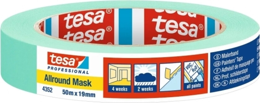 Tesa Professional 4352, Vanlig Maskeringstape, Papir, Grønn, Metall, Plast, Gummi, Tre, Universal, Universal