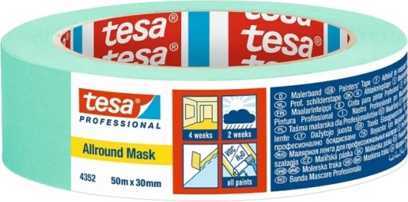 Tesa Professional 4352, Vanlig Maskeringstape, Papir, Grønn, Metall, Plast, Gummi, Tre, Universal, Universal