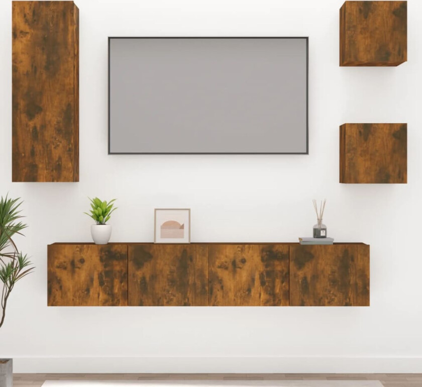 TV-skapsett 5 deler røkt eik konstruert tre