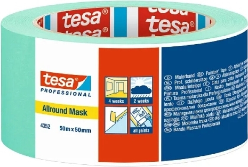 Tesa Professional 4352, Vanlig Maskeringstape, Papir, Grønn, Metall, Plast, Gummi, Tre, Universal, Universal
