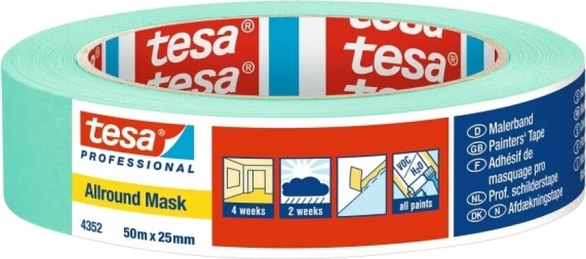 Tesa Professional 4352, Vanlig Maskeringstape, Papir, Grønn, Metall, Plast, Gummi, Tre, Universal, Universal