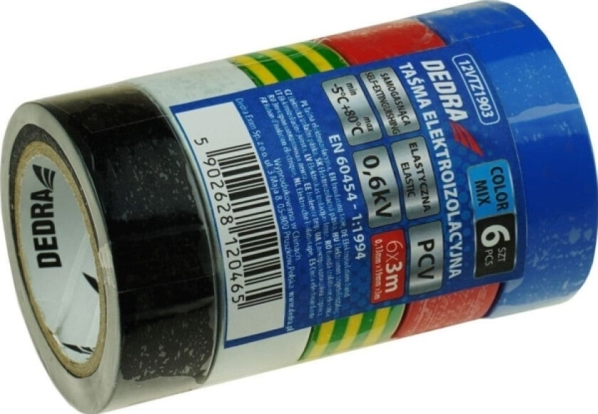Electrical Insulating Tape Pvc Mix 19Mmx3m, Set Of 6 Pcs