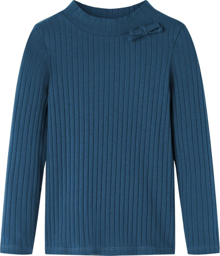 T-skjorte for barn med lange ermer ribbestrikket marineblå 116