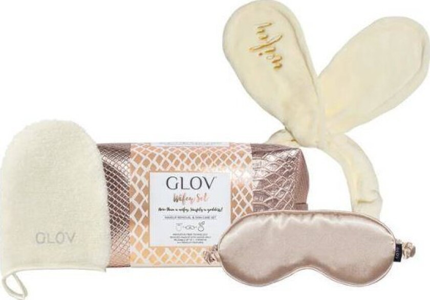 Wifey On-The-Go Sett Makeup Remover Mitt + Bunny Ears Hårbånd + Satin Sleep Mask Sovemaske + Kosmetikkveske