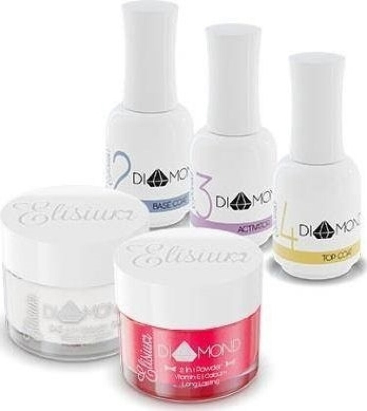 Bilde av _Set Diamond Mini Base Coat 15Ml + Activator 15Ml + Top Coat 15Ml + Clear 23G + Brown Red Gel 23G