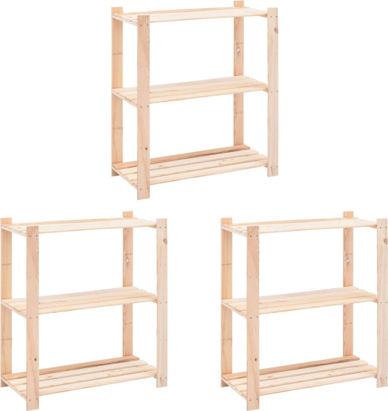 Lagringshyller 3 etasjer 3 stk 80x38x90cm heltre furu 150kg