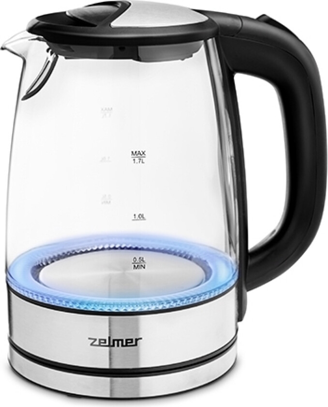 Zelmer Zck8024, 1,7 L, 2200 W, Svart, Gjennomsiktig, Glass, Rustfritt Stål, Vannivåindikator, Overopphetingsbeskyttelse