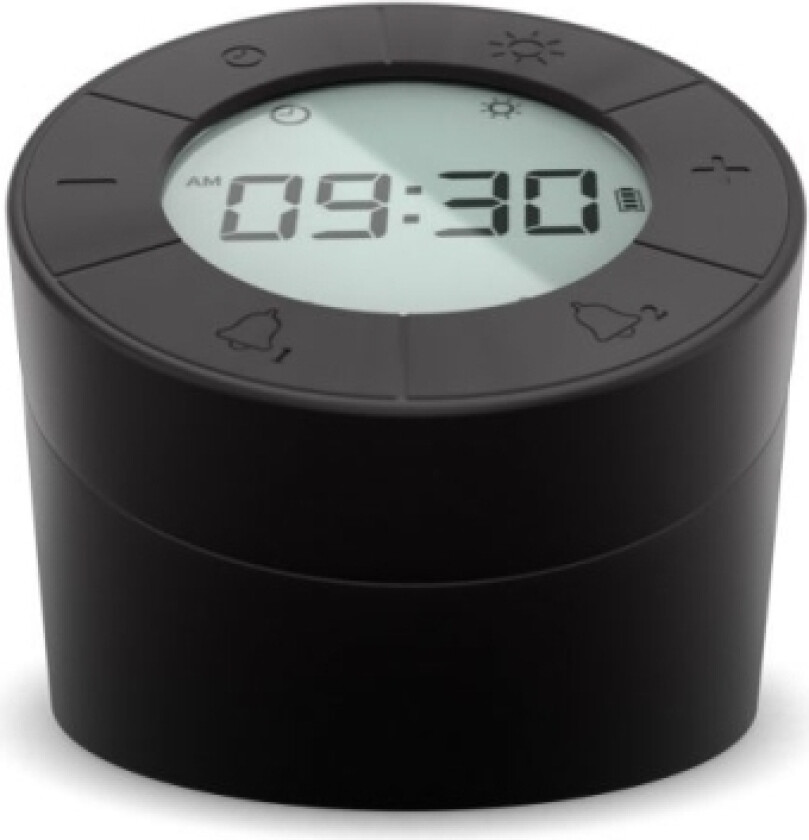 Mebus 25648, Digital Vekkerklokke, Cylinder, Sort, 12/24H, Batteri/Usb, 80 Mm