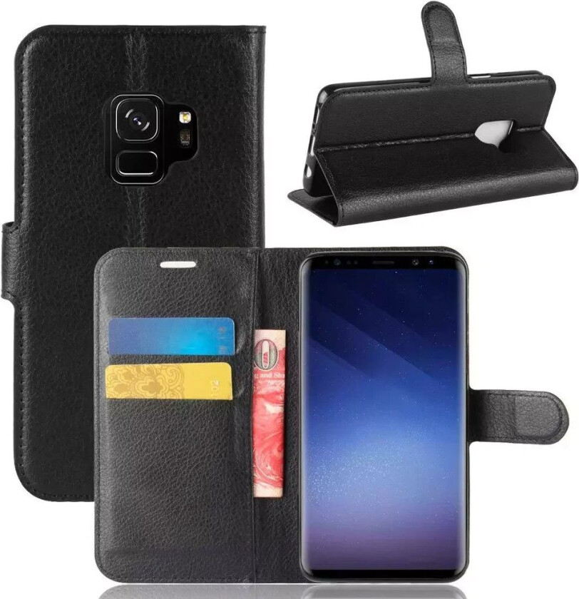 Samsung Galaxy S9 Myk Skinn Flipdeksel m. Kortholder - Svart