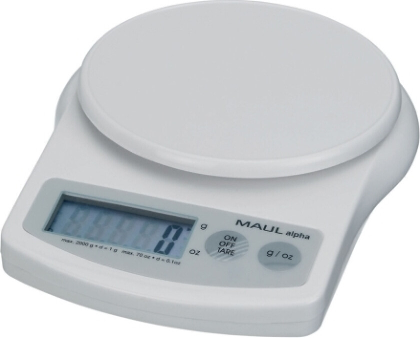 Maul Alpha, Elektronisk Kjøkkenvekt, 2 Kg, 1 G, Hvit, Plast, Aaa