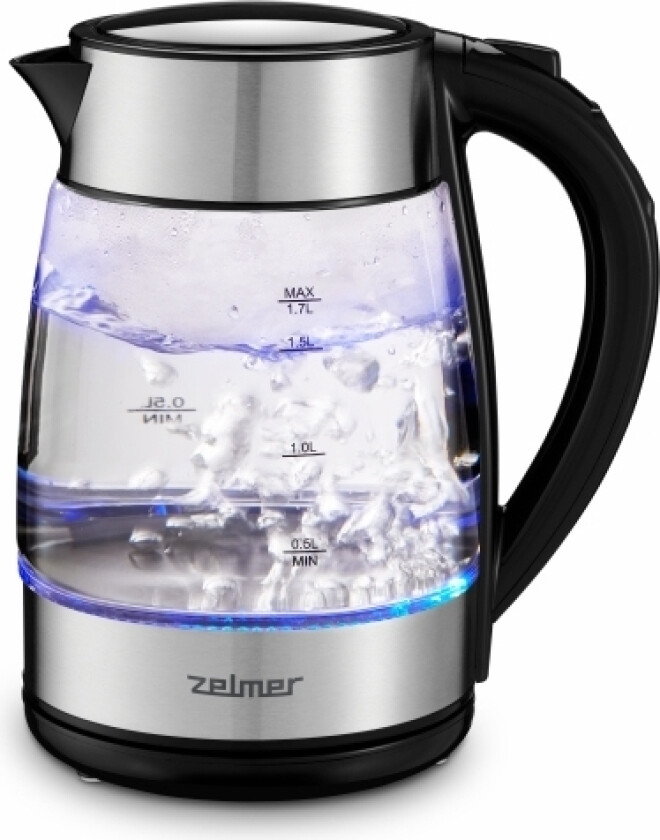 Zelmer Zck8026, 1,7 L, 2200 W, Sort, Gjennomsiktig, Glass, Rustfritt Stål, Justerbar Termostat, Vannivåindikator