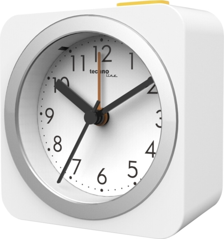 Modell B, Quartz Vekkerklokke, Firkant, Hvit, 12 Timers, Analog, Hvit