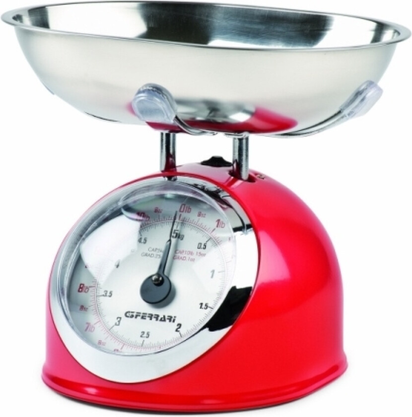Aska, Mekanisk Kjøkkenvekt, 5 Kg, 25 G, Rød, Rustfritt Stål, Metall, Benkeplate
