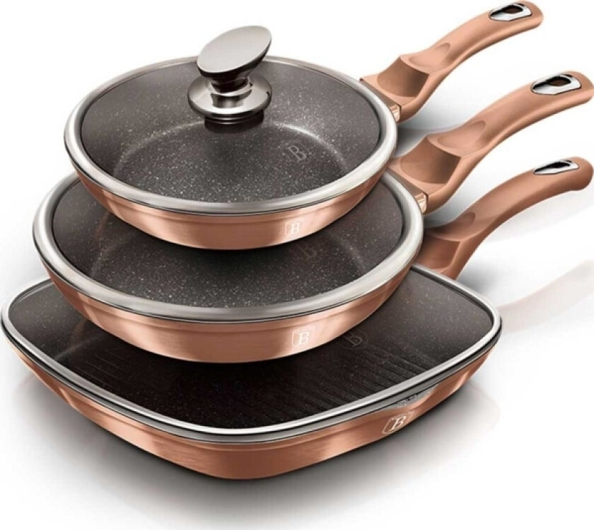 Berlinger Haus Frying Pan Set Of 3 Granite Pans Berlinger Haus Rose Gold Line Bh-6195