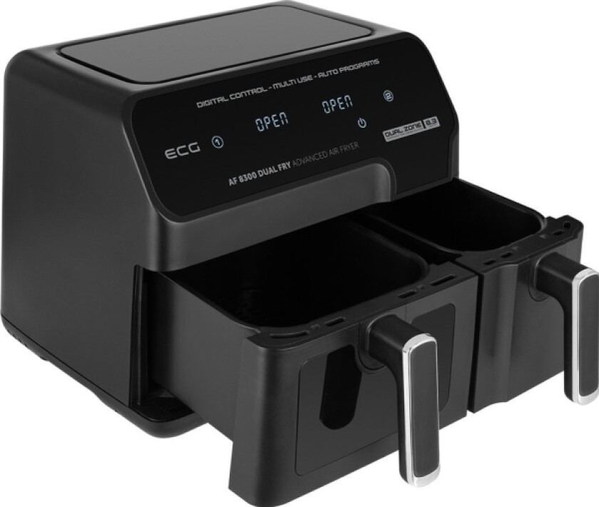 Ekg Ekg Af 8300 Dual Fry Varmluftfrityrkoker, 5,2 L + 3,1 L, Temperaturinnstilling 80-200 °C, 60 Min Timer
