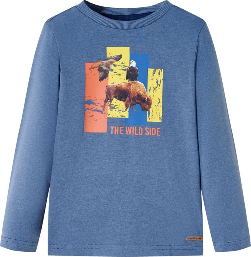 T-skjorte for barn med lange ermer blå melert 128