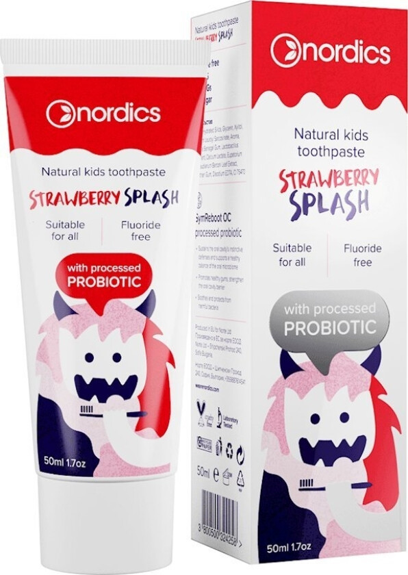Nordics_Natural Kids Tannkrem Tannkrem For Barn Uten Fluor Strawberry Splash 50Ml