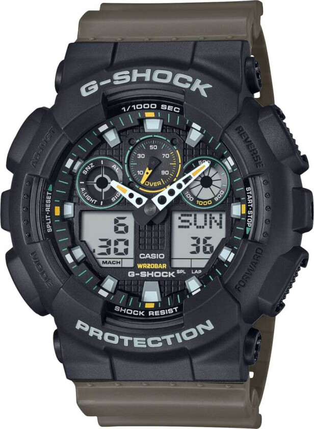 G-shock GA-100TU-1A3ER - Anadigi - Sort - Herreklokker - Resin - Mineral