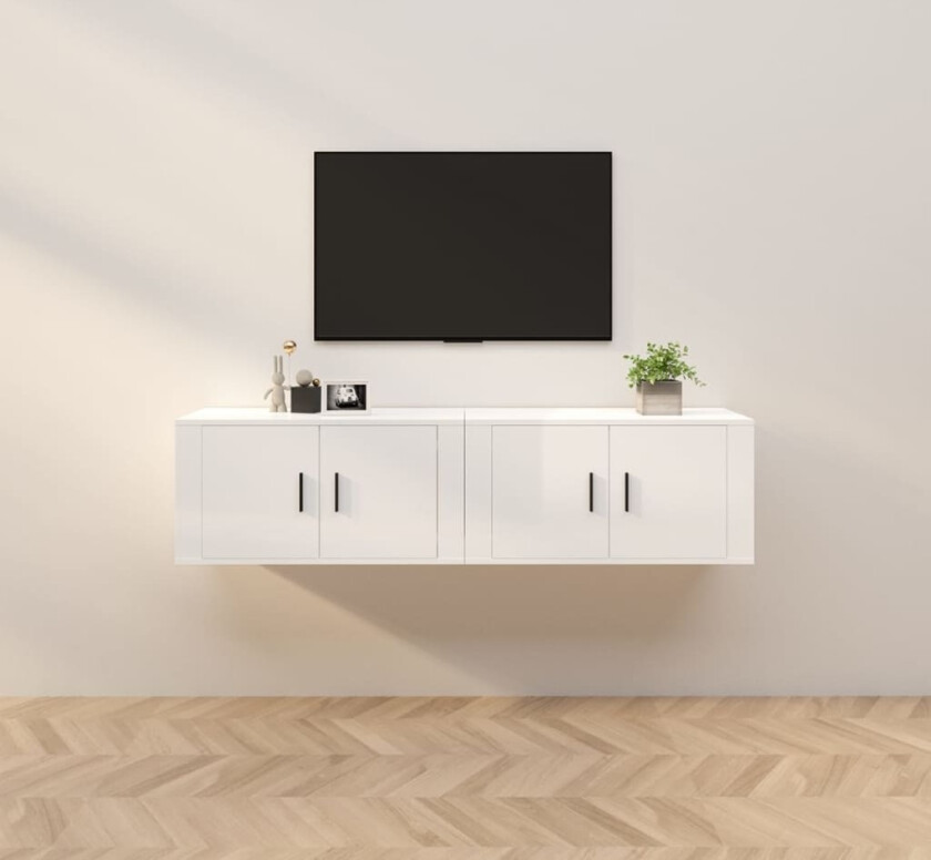 Vegghengte TV-benker 2 stk høyglans hvit 80x34,5x40 cm