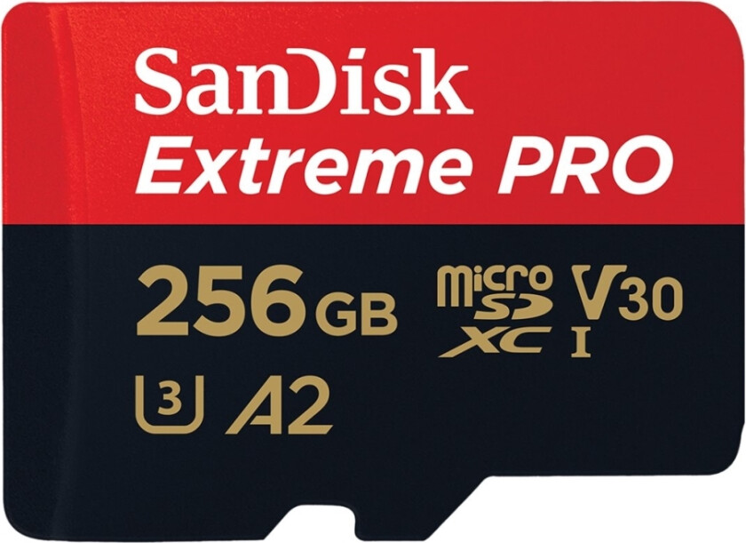 Sandisk Extreme Pro - Flashminnekort (Microsdxc Til Sd-Adapter Inkludert) - 256 Gb - A2 / Video Class V30 / Uhs-I U3 / Class10 - Microsdxc Uhs-I