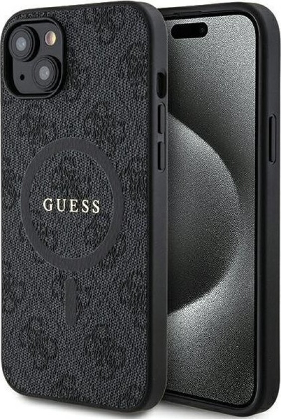 Originalt Guess Guhmp15sg4gfrk Frontpaneldeksel For Iphone 15 (Kompatibel Med Magsafe / 4G Ring Klassisk Logo / Svart)