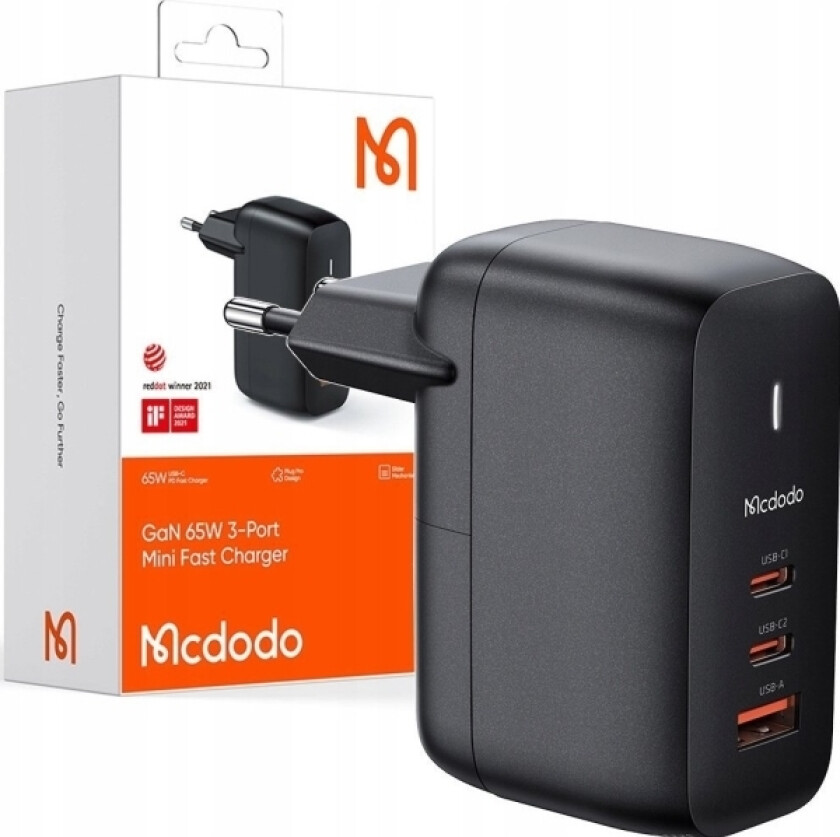 Vegglader Gan 65W Mcdodo Ch-0291 2X Usb-C, Usb-A (Svart)