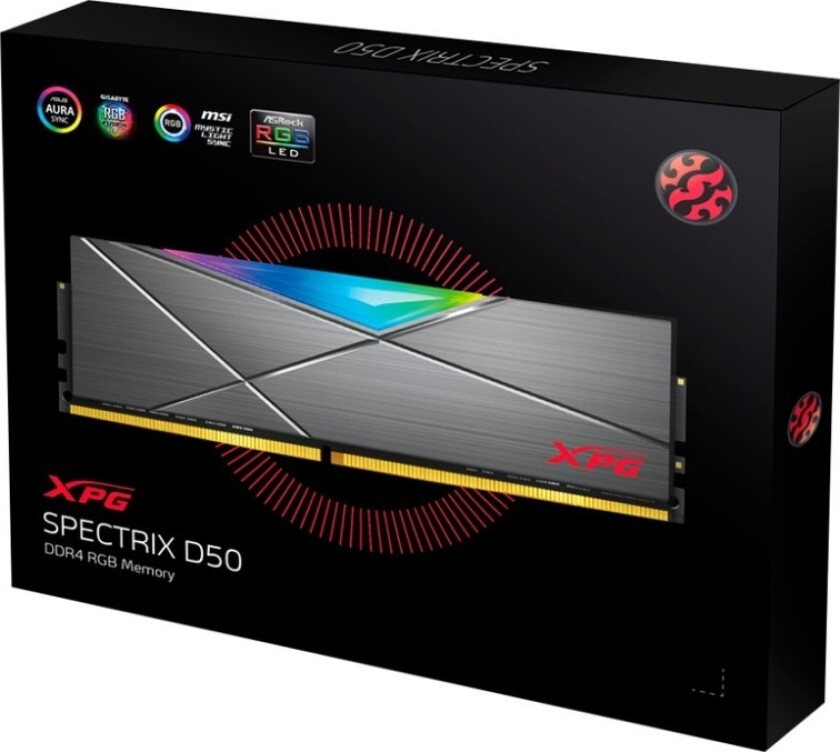 Xpg Spectrix D50 - Ddr4 - Sett - 32 Gb: 2 X 16 Gb - Dimm 288-Pin - 3600 Mhz / Pc4-28800 - Cl18 - 1.35 V - Ikke-Bufret - Ikke-Ecc - Wolframgrå