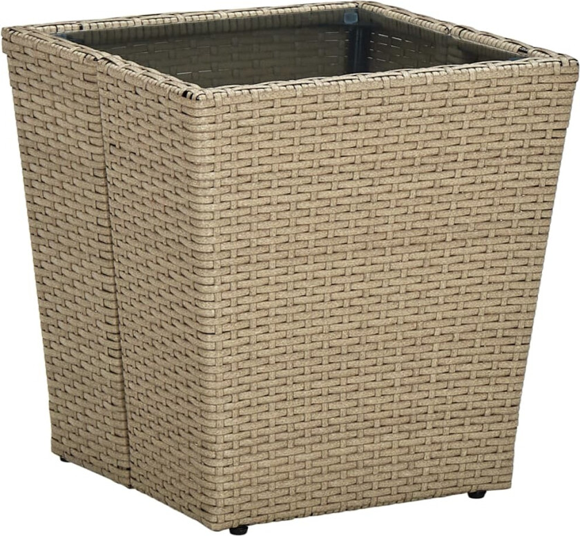 Tebord beige 41,5x41,5x44 cm polyrotting og herdet glass