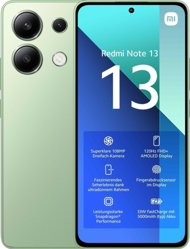 Redmi Note 13 - 6.67 - 128Gb, Mobile Phone (Mint Green, Android 13, Lte, 8 Gb Lpddr4x)