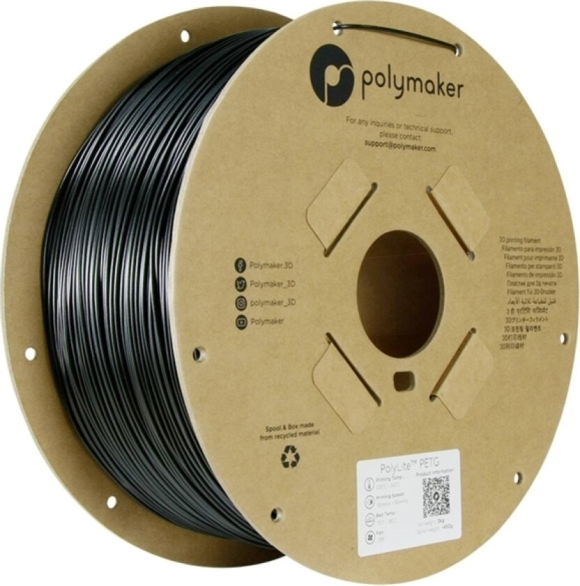 Polymaker Pb01043 Filament Petg Varmebestandig, Høj Grad Af Trækstyrke 1.75 Mm 3000 G Sort Polylite™ 1 Stk