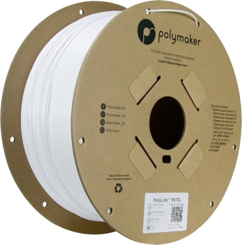 Polymaker Pb01052 Filament Petg Varmebestandig, Høj Grad Af Trækstyrke 1.75 Mm 3000 G Hvid Polylite™ 1 Stk