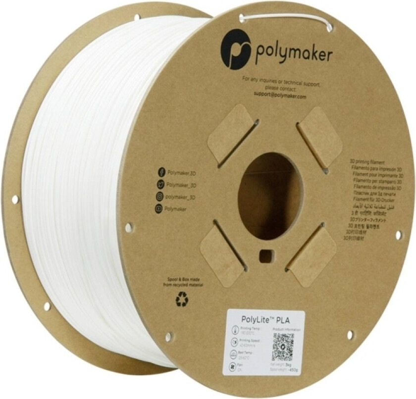 Polymaker Pa02036 Filament Pla-Plast Høj Grad Af Stivhed, Høj Grad Af Trækstyrke 1.75 Mm 3000 G Hvid Polylite™ 1 Stk
